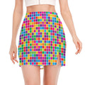 Rainbow Squares Pattern Print Side Slit Mini Skirt