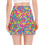 Rainbow Squares Pattern Print Side Slit Mini Skirt