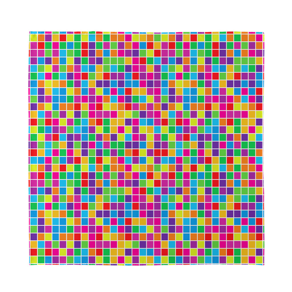 Rainbow Squares Pattern Print Silk Bandana
