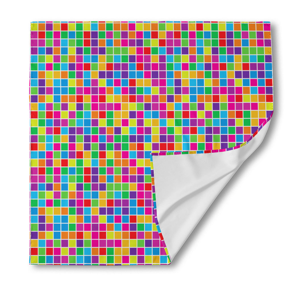 Rainbow Squares Pattern Print Silk Bandana