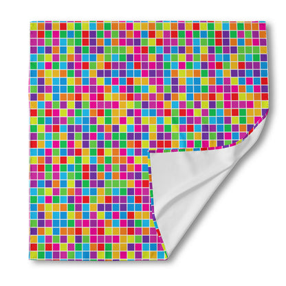 Rainbow Squares Pattern Print Silk Bandana