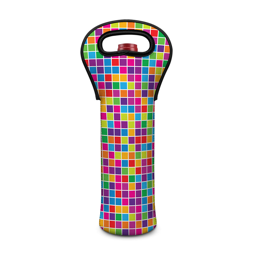 Rainbow Squares Pattern Print Single Neoprene Wine Tote