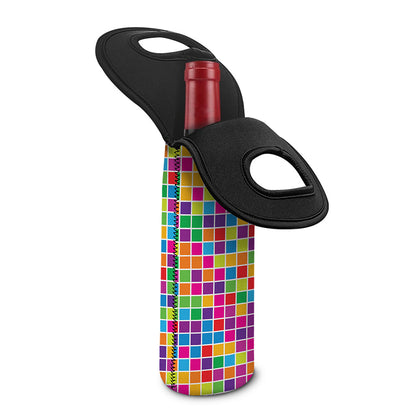 Rainbow Squares Pattern Print Single Neoprene Wine Tote