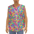 Rainbow Squares Pattern Print Sleeveless Baseball Jersey