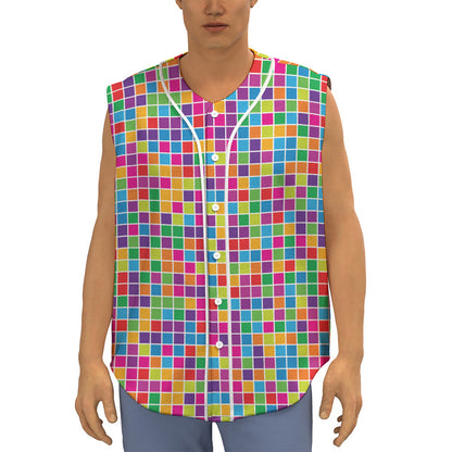 Rainbow Squares Pattern Print Sleeveless Baseball Jersey