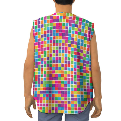 Rainbow Squares Pattern Print Sleeveless Baseball Jersey