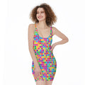 Rainbow Squares Pattern Print Sleeveless Bodycon Dress