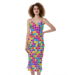 Rainbow Squares Pattern Print Slim Fit Midi Cami Dress