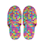 Rainbow Squares Pattern Print Slippers