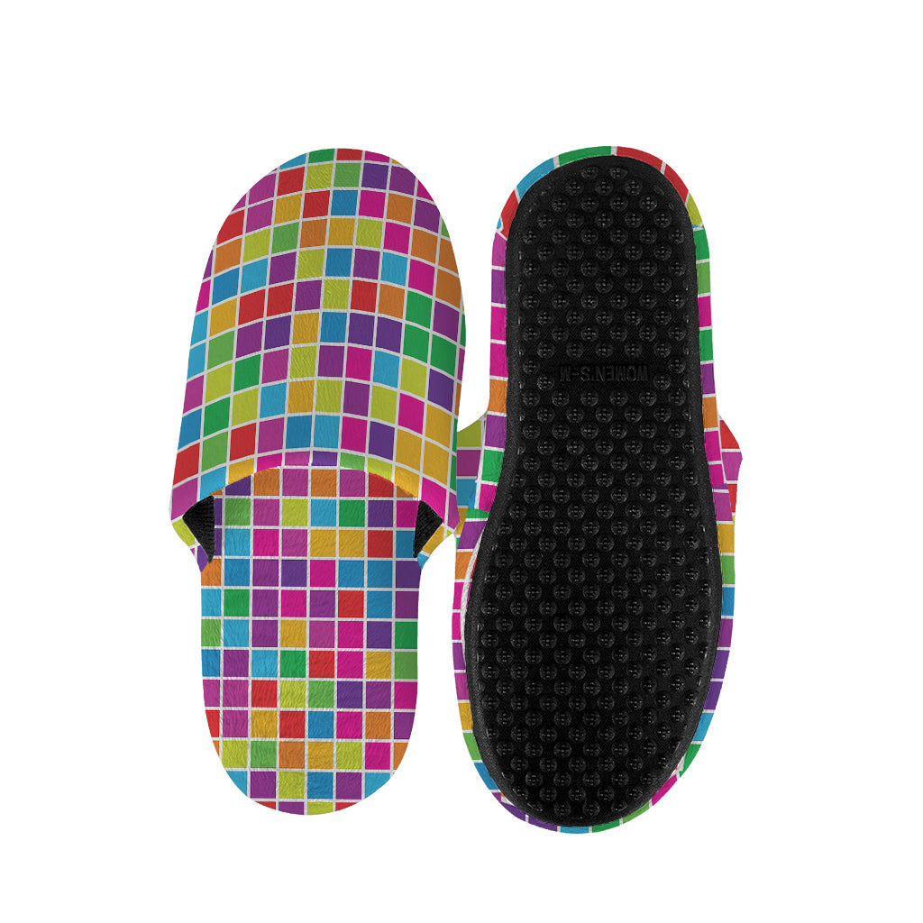 Rainbow Squares Pattern Print Slippers