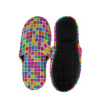 Rainbow Squares Pattern Print Slippers