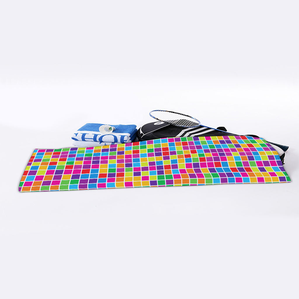 Rainbow Squares Pattern Print Sports Towel