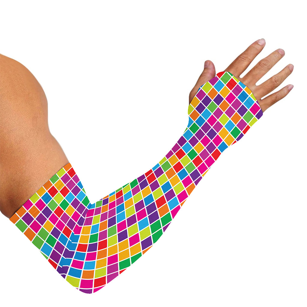 Rainbow Squares Pattern Print Sun Protection Arm Sleeves