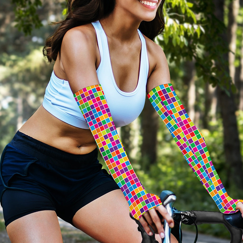 Rainbow Squares Pattern Print Sun Protection Arm Sleeves