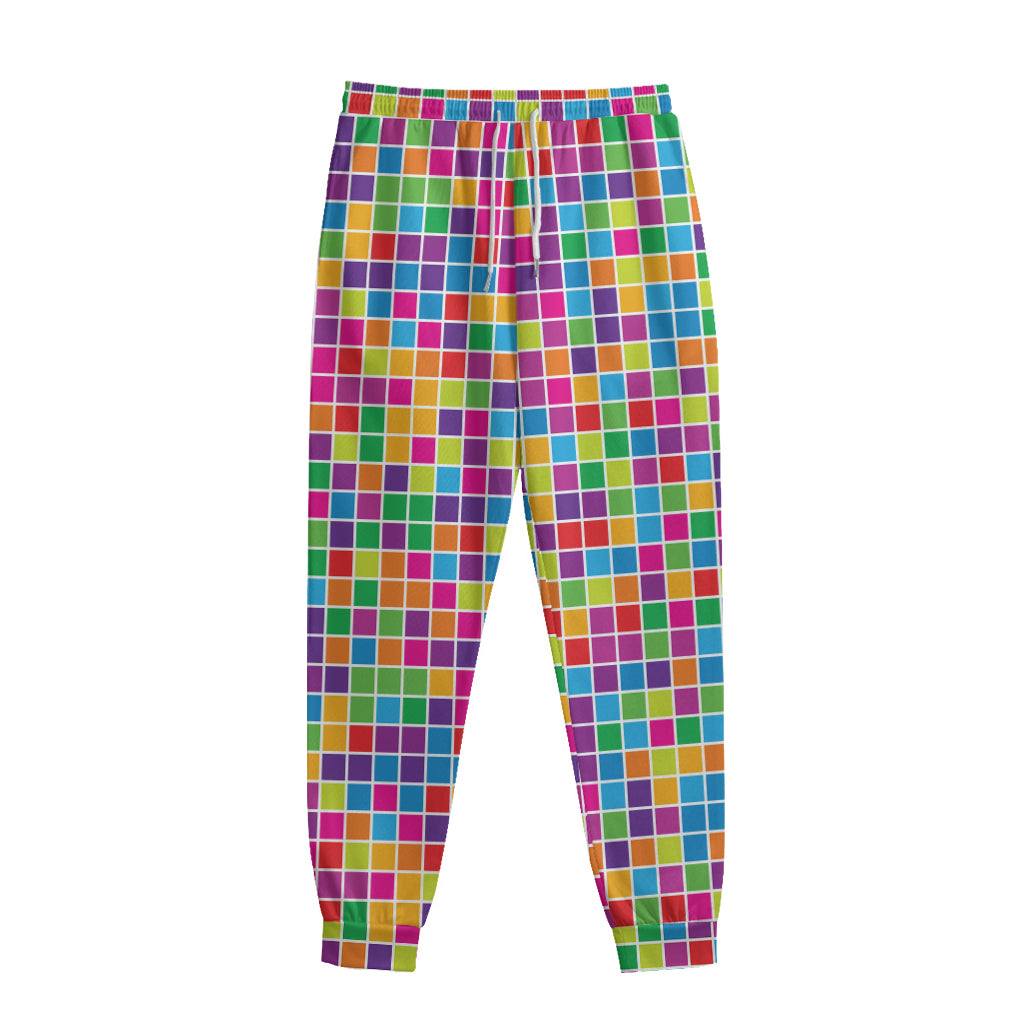 Rainbow Squares Pattern Print Sweatpants