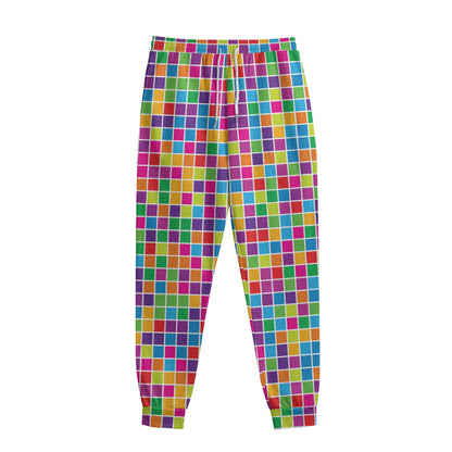 Rainbow Squares Pattern Print Sweatpants
