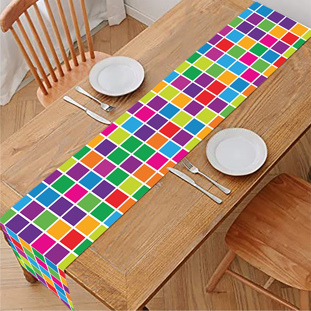 Rainbow Squares Pattern Print Table Runner