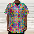 Rainbow Squares Pattern Print Textured Short Sleeve Shirt