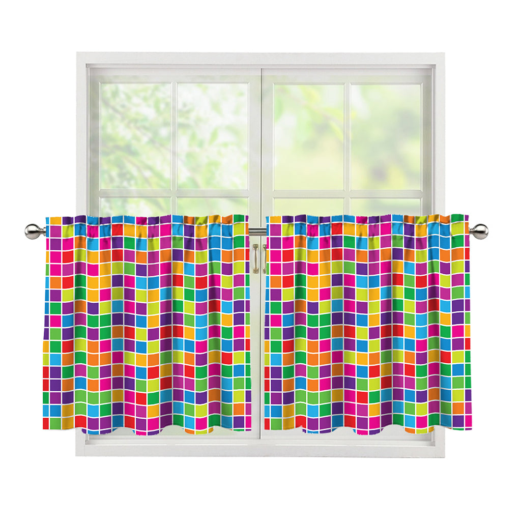 Rainbow Squares Pattern Print Tier Curtains