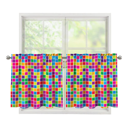 Rainbow Squares Pattern Print Tier Curtains