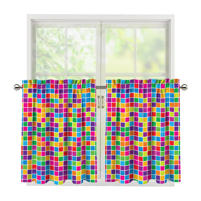 Rainbow Squares Pattern Print Tier Curtains