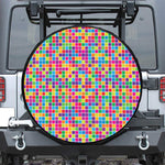 Rainbow Squares Pattern Print Tire Cover