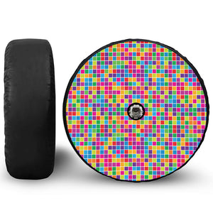 Rainbow Squares Pattern Print Tire Cover With Camera Hole