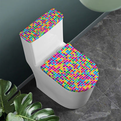 Rainbow Squares Pattern Print Toilet Lid And Tank Cover Set