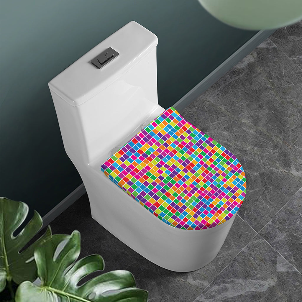 Rainbow Squares Pattern Print Toilet Lid Cover