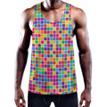 Rainbow Squares Pattern Print Men's Workout Tank Top