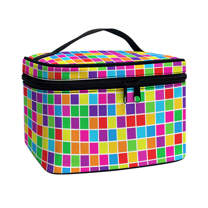 Rainbow Squares Pattern Print Travel Makeup Bag