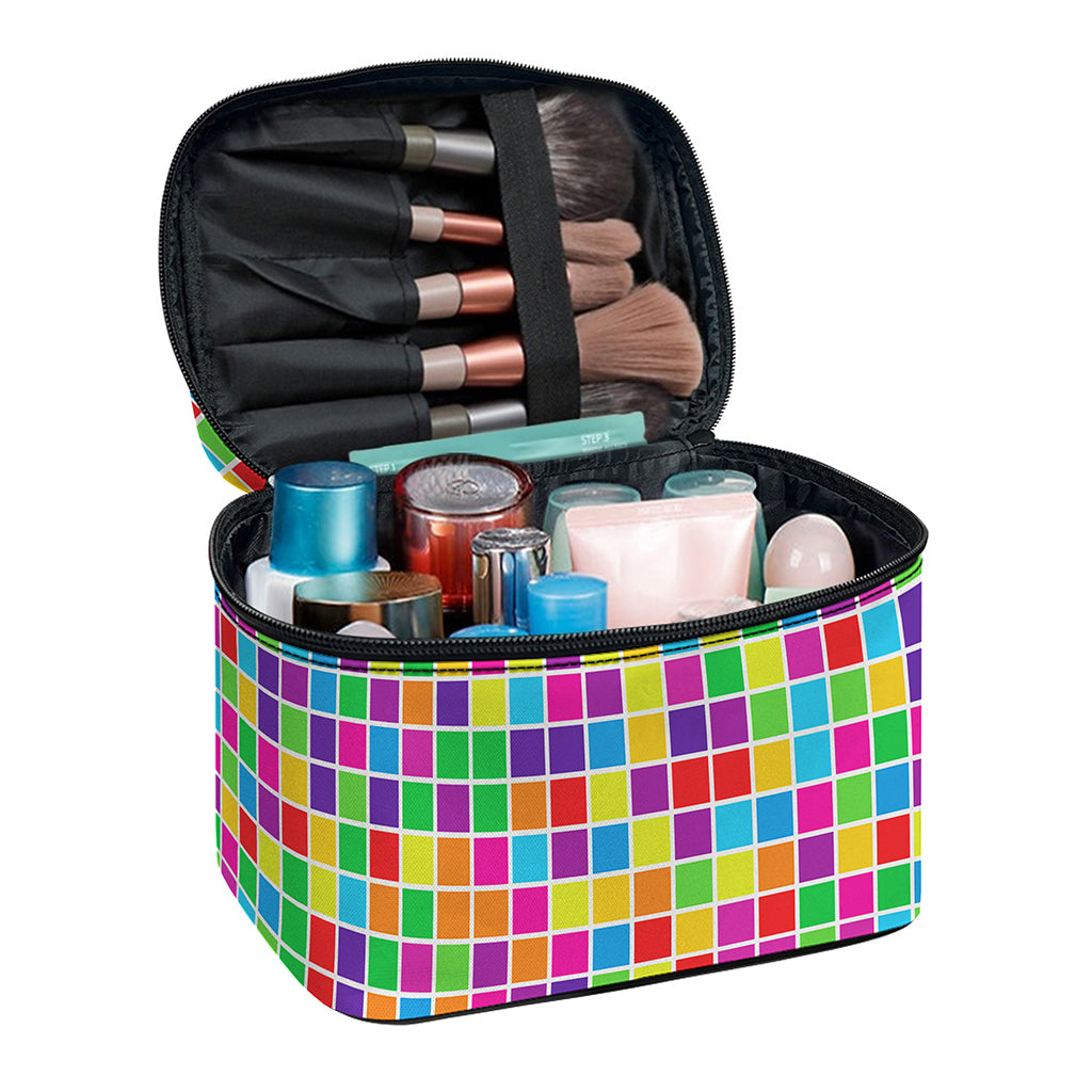 Rainbow Squares Pattern Print Travel Makeup Bag