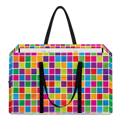Rainbow Squares Pattern Print Utility Tote Bag