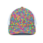 Rainbow Squares Pattern Print White Mesh Trucker Cap
