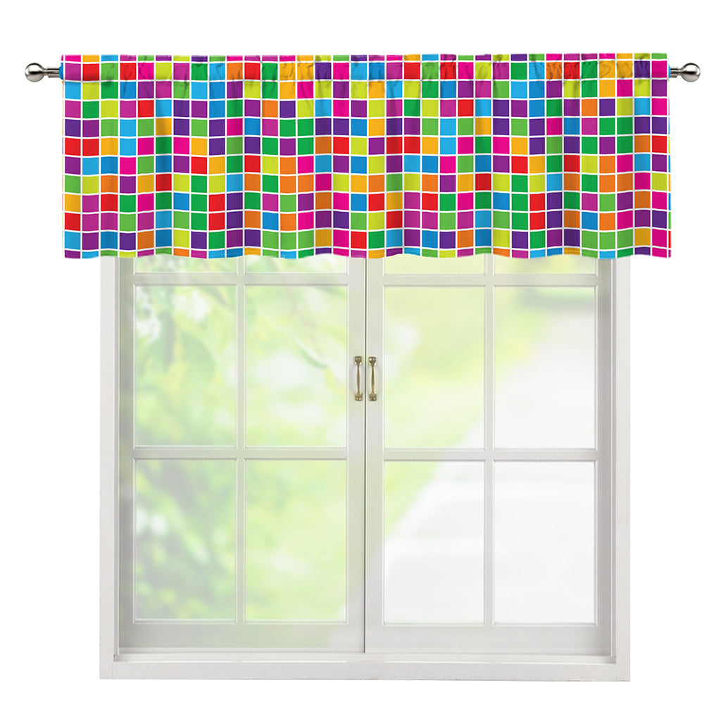 Rainbow Squares Pattern Print Window Valance
