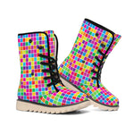 Rainbow Squares Pattern Print Winter Boots