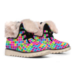 Rainbow Squares Pattern Print Winter Boots