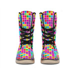 Rainbow Squares Pattern Print Winter Boots