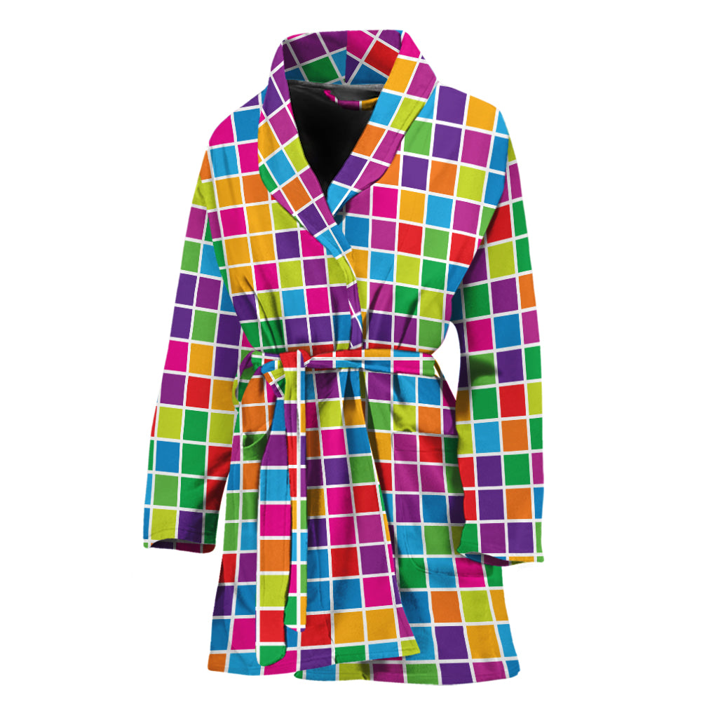 Rainbow Squares Pattern Print Women's Bathrobe