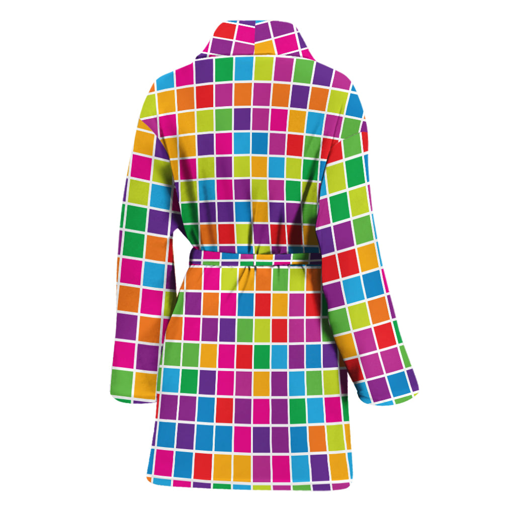 Rainbow Squares Pattern Print Women's Bathrobe