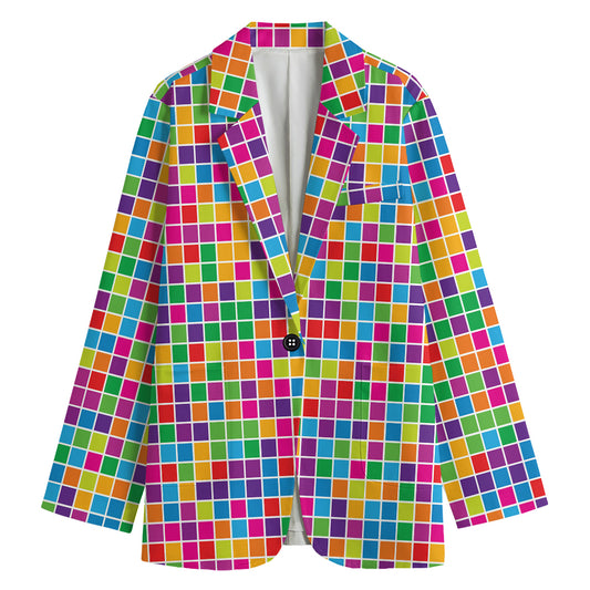 Rainbow Squares Pattern Print Women's Blazer