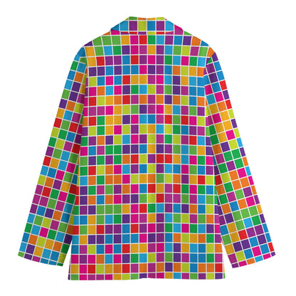Rainbow Squares Pattern Print Women's Blazer