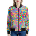 Rainbow Squares Pattern Print Women's Bomber Jacket