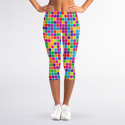 Rainbow Squares Pattern Print Women's Capri Leggings