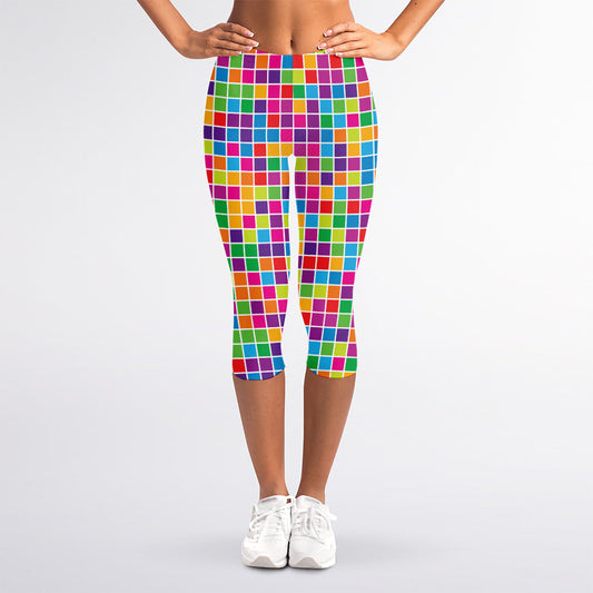 Rainbow Squares Pattern Print Women's Capri Leggings