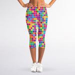 Rainbow Squares Pattern Print Women's Capri Leggings