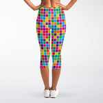 Rainbow Squares Pattern Print Women's Capri Leggings