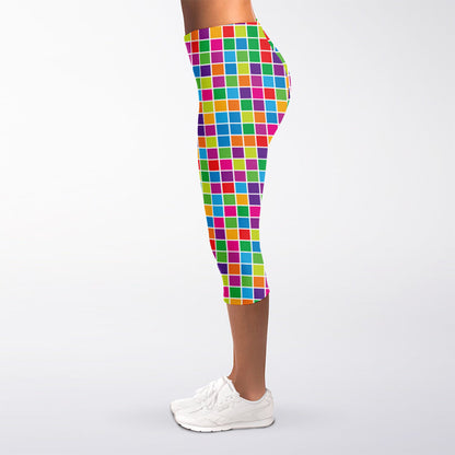 Rainbow Squares Pattern Print Women's Capri Leggings