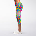 Rainbow Squares Pattern Print Women's Capri Leggings