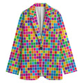 Rainbow Squares Pattern Print Women's Cotton Blazer